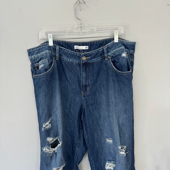 KanCan Distressed Dark Drape Ripped High Rise Wide Leg Jean Women's Plus Size 16 - Picture 5 of 7